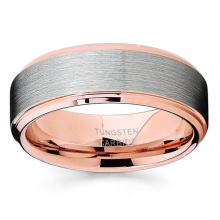 Tungsten Wedding Band Ring 8mm for Men Women Jewelry Comfort Fit 18K Rose Gold Plated Beveled Edge Brushed